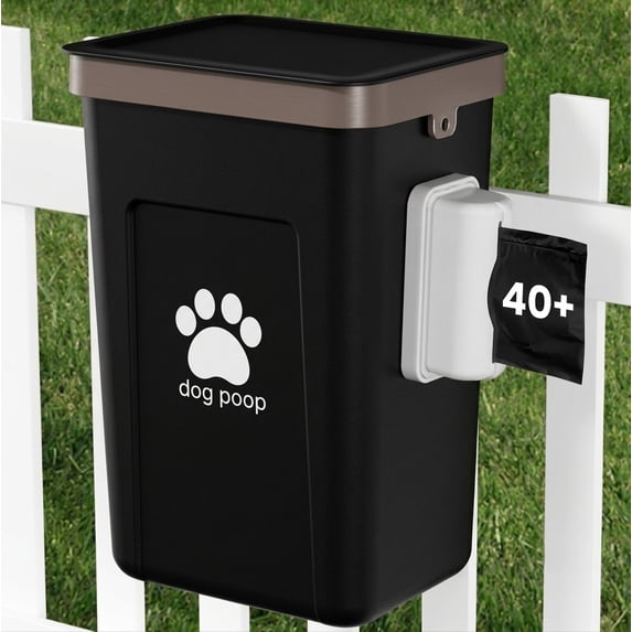 Dog Poop Trash Can Outside,3.1 Gallon Outdoor Plastic Dog Poop Disposal Container ,Pet Waste Station with Lid,Hanging Trash Can for Fence, Garbage, Outdoors
