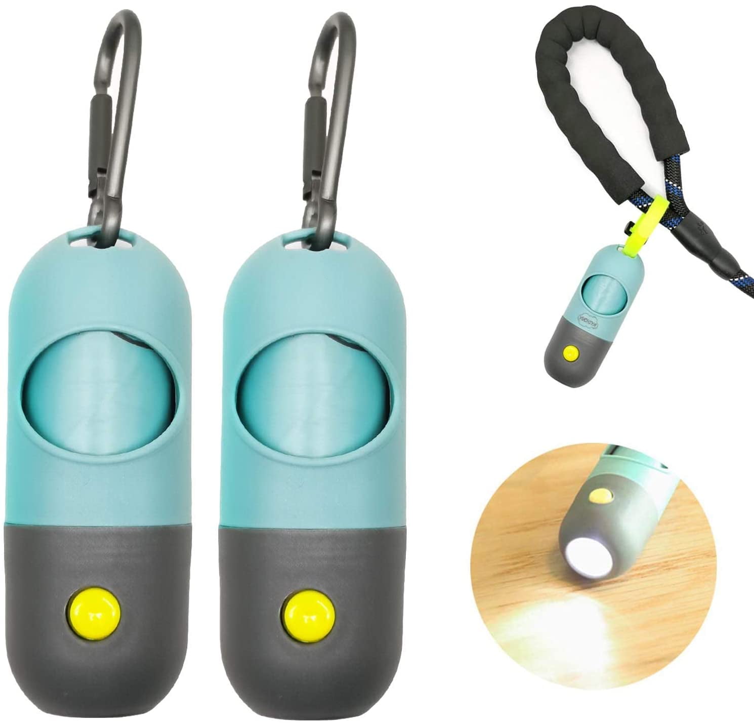 Dog Poop Bag Holder With LED Flashlight - Includes 195 Bags, Dispenser & Accessories (Crystal Blue)-745275