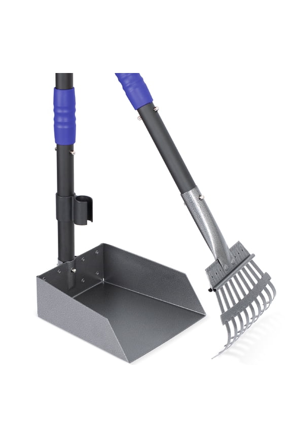 Dog Pooper Scooper, 2 Pack Adjustable Long Handle, Black Blue