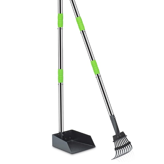 Dog Pooper Scooper, 2 Pack Adjustable Long Handle, Silver Green