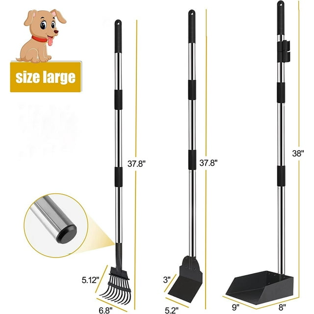 Dog Pooper Scooper, 3 Pack Poop Scooper Set with Metal Tray Rake Spade