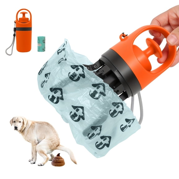 Dog Pooper Scooper, 6-Claw Portable Pet Waste Picker Upper, Hands-Free Sanitary Poop Grabber with Built-in Bag Dispenser, Wrist Strap & 1 Roll Poop Bags, for Small Medium Large Dogs Walking