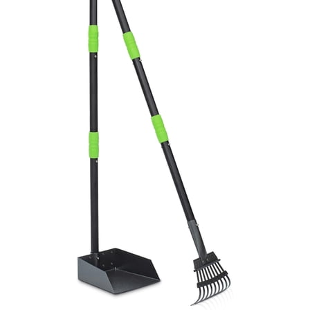 Niubya Pooper Scooper for Dog, Poop Scoop with 2 Pack Adjustable Long Handle, Black&Green