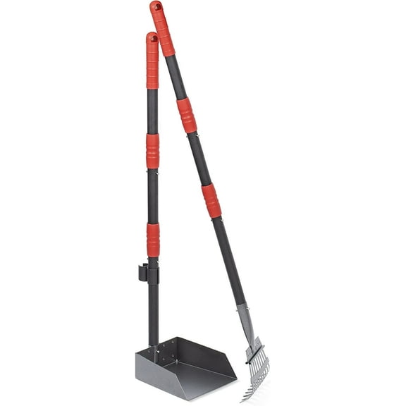 Niubya Pooper Scooper for Dog, Poop Scoop with 2 Pack Adjustable Long Handle, Black&Red