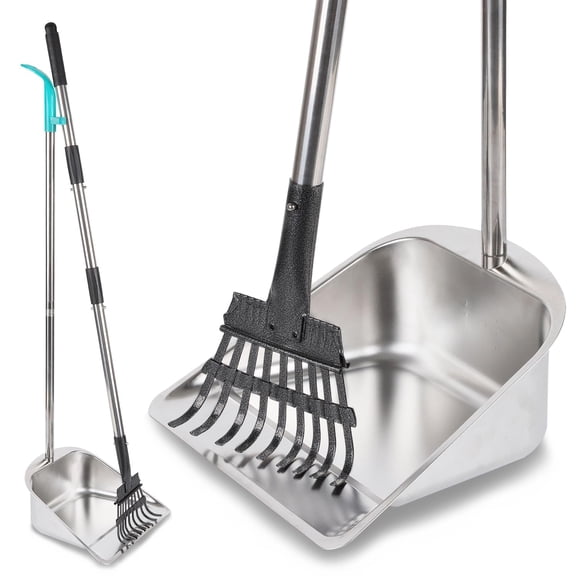 Dog Pooper Scooper For Large Dogs With Capacity Tray And 36" Long Handle Rake Stainless Steel Poop Heavy Duty Yard