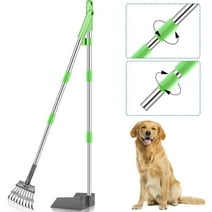 Dog Pooper Scooper, Metal Pet Poop Tray & Rake - 37 inches Pet Waste Removal Long Handle Scooper for Large Medium Small Dogs, Green