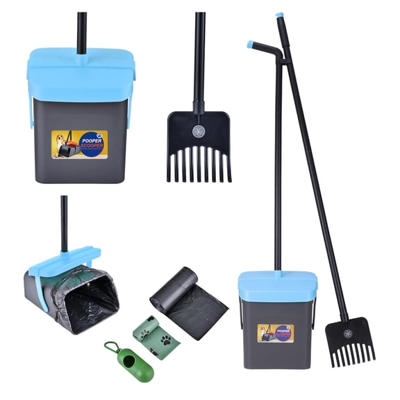Dog Pooper Scooper Pooper Scooper for Dogs - Long Handle Outdoor Cleanup Tool with 35 Waste Bags Dispenser -Portable Pet Waste Pick Up Set
