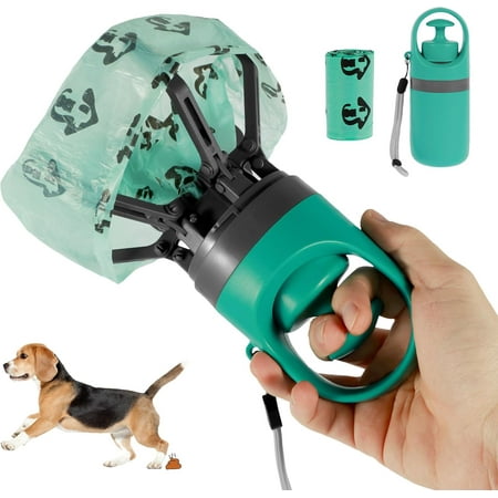 Dog Pooper Scooper, Portable No Touch Poop Scooper for Small Medium Large Dogs, Dog Waste Pick-up Cleaner with 15PCS Bag Attachment and Leak-Proof Waste Storage Container