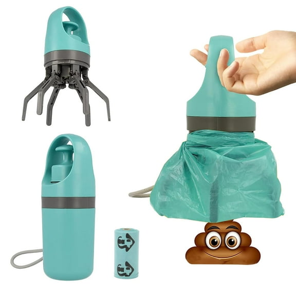 Dog Pooper Scooper, Portable No Touch Poop Scooper for Small Medium Large Dogs, Dog Waste Pick-up Cleaner with1 roll  Leak-Proof Waste Storage Container