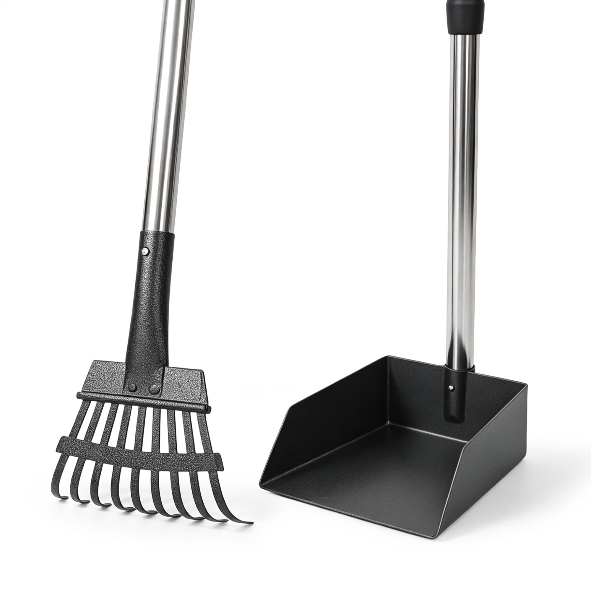 CISILOV Poop Scooper for Dogs, Metal Dog Poop Scoop Set with Adjustable Long Handle, Heavy‑Duty Rake & Tray, No‑Bend Pet Waste Cleaner for Lawn Yard Grass