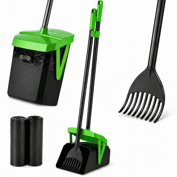 Pooper Scooper Swivel Bin & Rake,Long Handle Dog Poop Scooper with Bag Attachment for Dogs,With Waste Bags for Lawn Yard Dog Kennel