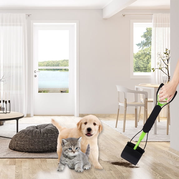 Dog Pooper Scooper with Long Handle, Foldable Spring-Loaded Non-Stick Waste Scoop Basket for Picking Up Pet on Grass, Gravel and Concrete
