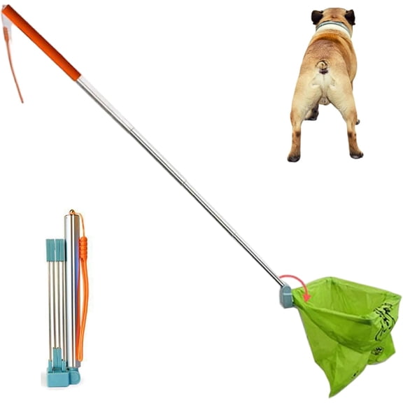 Dog Pooper Scooper with Telescopic Long Handle Foldable Waste Pickup Tool with Easy-Clean Design for Yard and Outdoor Use