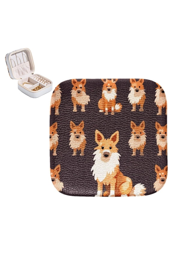 Dog Portable Square Jewelry Box Organizer for Rings, Earrings, Necklaces, Bracelets - for Girls and Women
