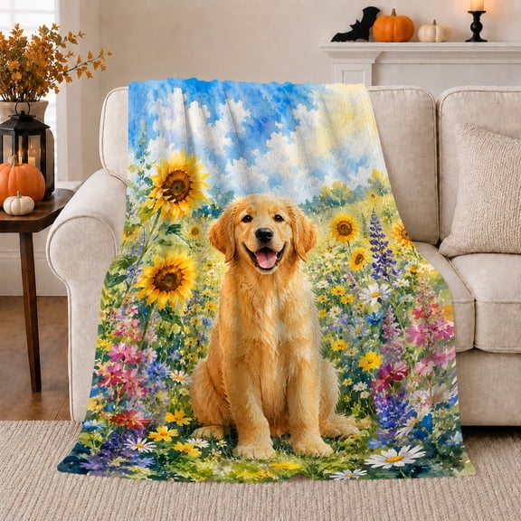 Dog Portrait Colorful Pet Artwork Playful Graphic Style Dog Lovers Colorful Pet Portrait Warm Flannel Blanket, Pet Adoption Gift for Living Room and Bedroom Home Decor