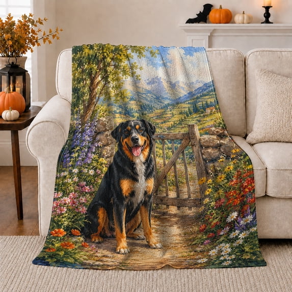 Dog Portrait Colorful Pet Artwork Playful Graphic Style Dog Lovers Colorful Pet Portrait Warm Flannel Blanket, Pet Adoption Gift for Living Room and Bedroom Home Decor