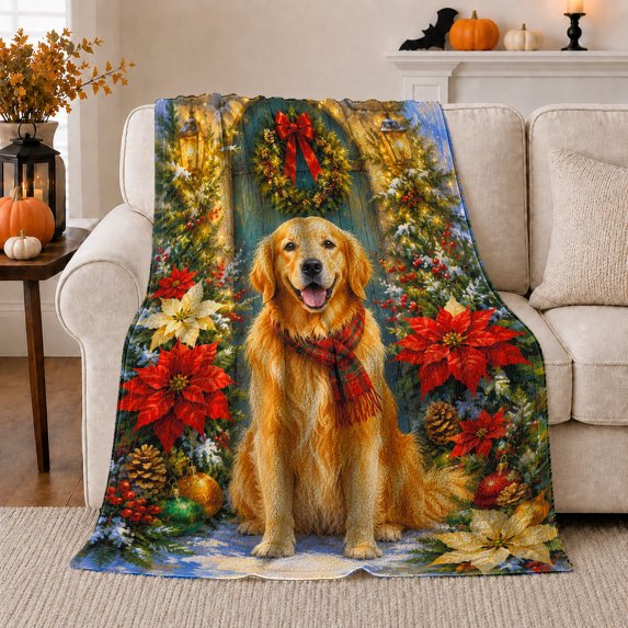 Dog Portrait Colorful Pet Artwork Playful Graphic Style Dog Lovers Colorful Pet Portrait Warm Flannel Blanket, Pet Adoption Gift for Living Room and Bedroom Home Decor