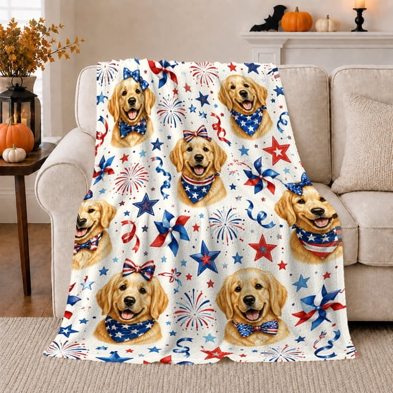 Dog Portrait Colorful Pet Artwork Playful Graphic Style Dog Lovers Colorful Pet Portrait Warm Flannel Blanket, Pet Adoption Gift for Living Room and Bedroom Home Decor