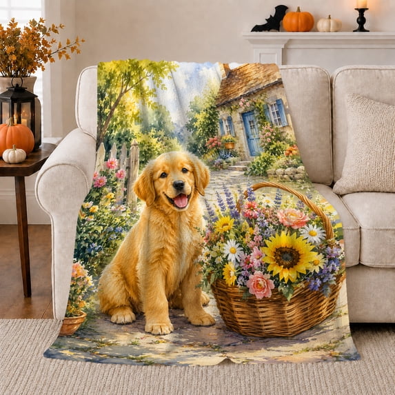 Dog Portrait Colorful Pet Artwork Playful Graphic Style Dog Lovers Colorful Pet Portrait Warm Flannel Blanket, Pet Adoption Gift for Living Room and Bedroom Home Decor