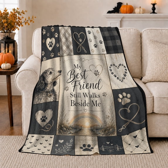 Dog Portrait Colorful Pet Artwork Playful Graphic Style Dog Lovers Colorful Pet Portrait Warm Flannel Blanket, Pet Adoption Gift for Living Room and Bedroom Home Decor