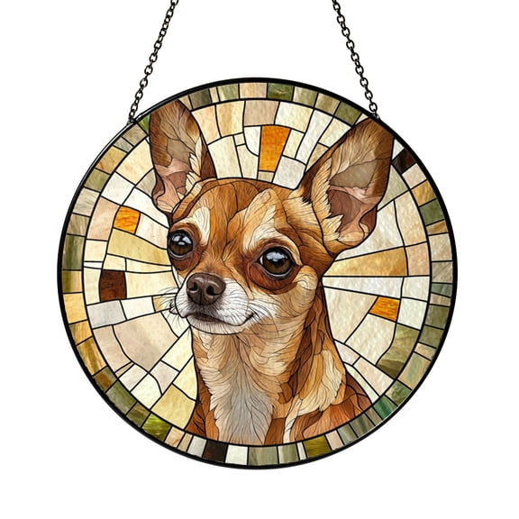 Dog Portrait Glass Window Panel, Stained Glass Style Hanging Art