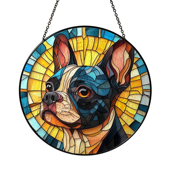 Dog Portrait Stained Glass Style Panel with Doberman Design, Home Window Decor