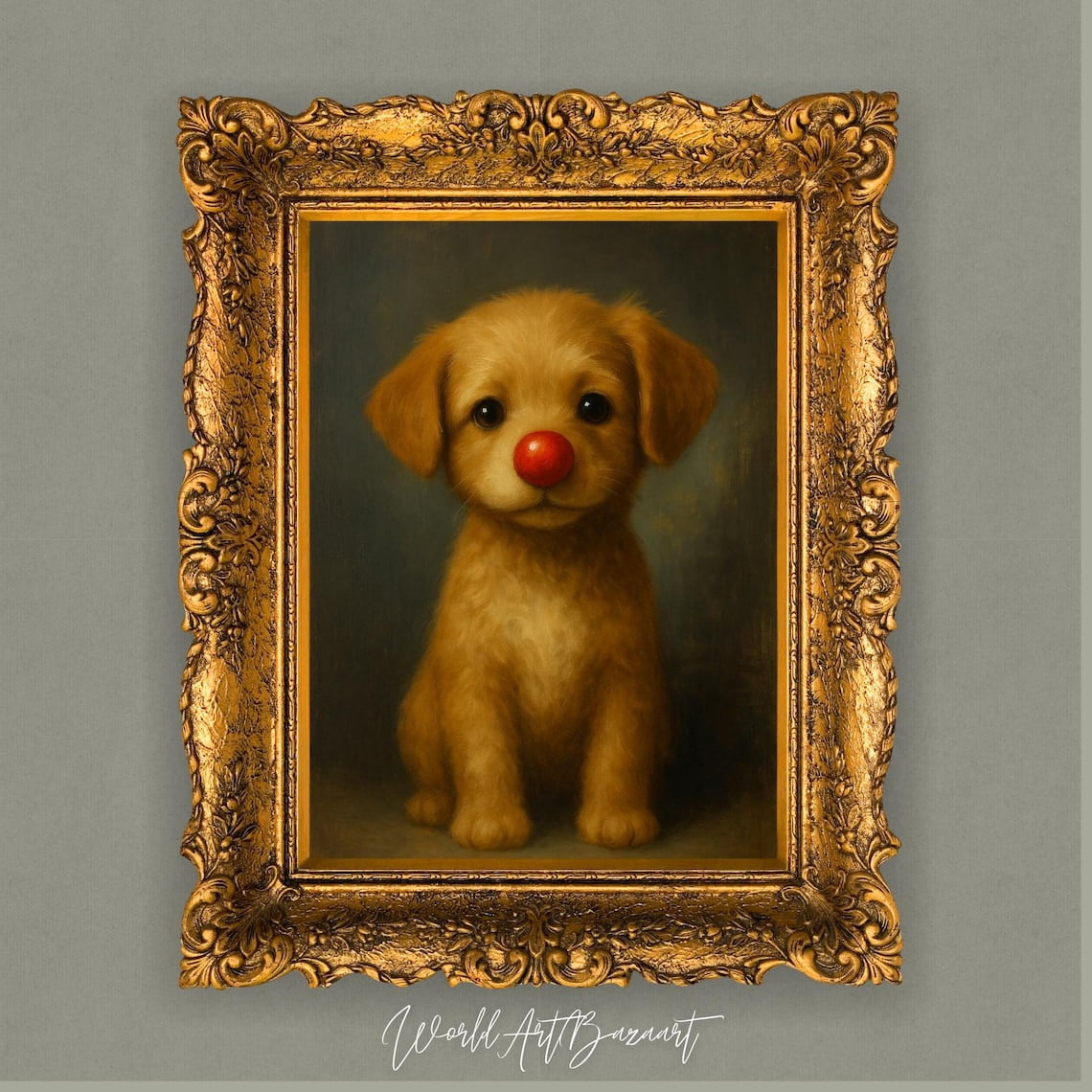 Dog Portrait Wall Art Cute Puppy Clown Nose Vintage Animal Artwork ...