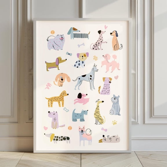 Dog Poster for Playroom or Girls Room Decor Pastel Nursery Art Dog Mom Decor Funny Dog Portrait Puppy Breeds Print for Dog Lover Gift Fun 8X12 UNFRAMED
