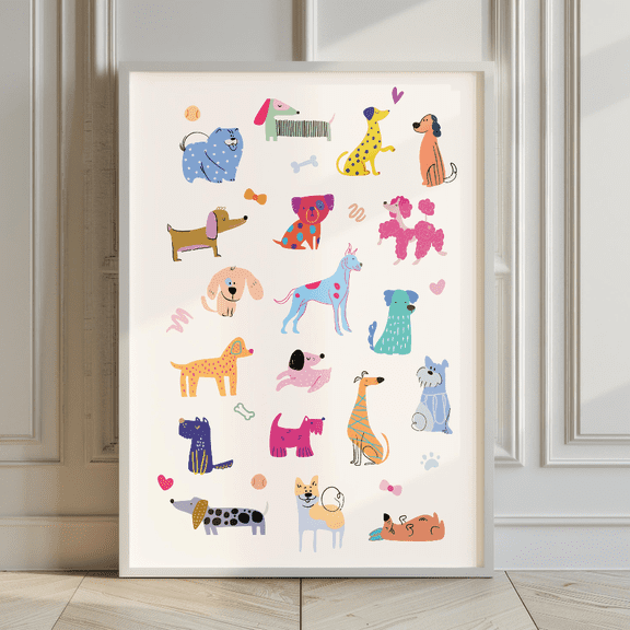 Dog Poster Wall Art Dog Breeds Poster For Dog Lover Gift For Dog Owners Poster For Girls Room Decor Dog Colorful Dog Poster Trending, Poster Only, Poster Home Decor, Poster Only