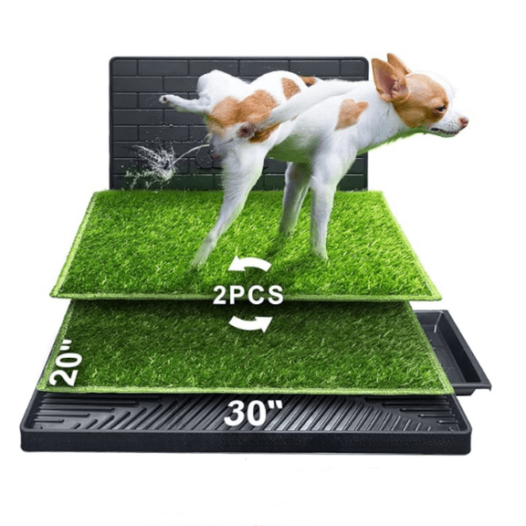 Dog Potty for Indoor or Porch, 2 Pcs Artificial Grass Training Pads with Pee Baffle, Reusable, Alternative to Puppy Pads, Portable Dog Litter Box for Small/Medium Dogs