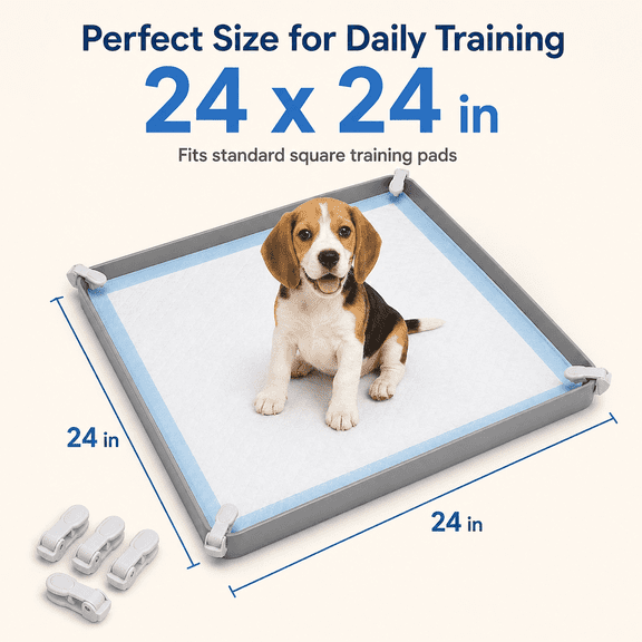 Dog Potty Pad Holder - Silicone Dog Potty Pad, 24 x 24 inches, Spill-Proof with High Edges and 4 Clips, Portable Leak-Proof Pad Holder (for Dog Training Pads), Gray