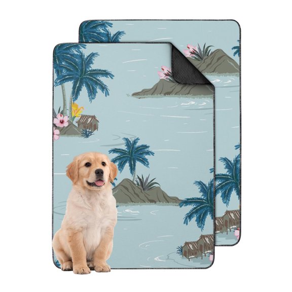 Dog Potty Pads Reusable with Tropical Leaves, Machine Washable Non-Skid Absorbent Mat for Apartment Living and Training (Hawaiian plant patterns, 24" x35")