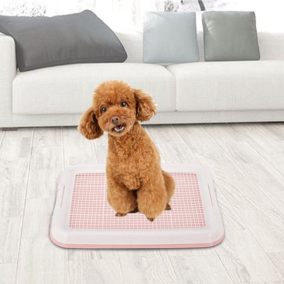 Dog Potty Toilet Training Potty Pan Indoor Outdoor 18.5x13.8 inch Puppy Pee Pad Holder Potty Trainer Corner for Small Dogs Pink