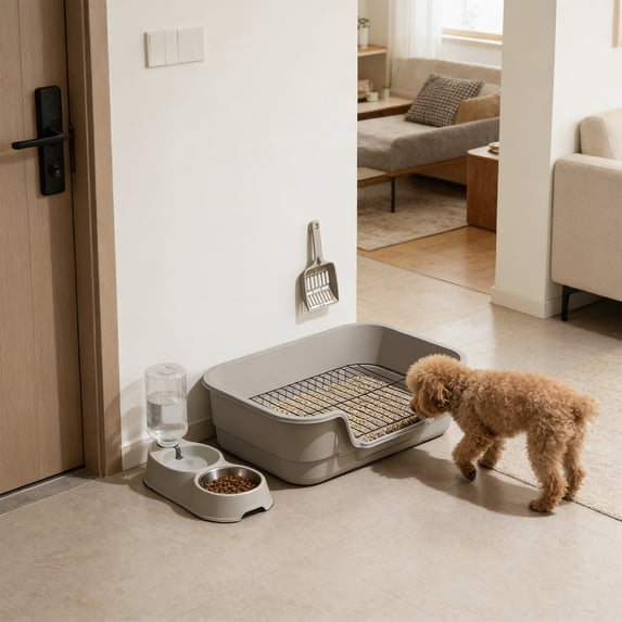 Dog Potty Tray with High Sides for Small Medium Dogs, Dog Litter Pan, Litter Box with Low Entry, Easy to Clean, Anti-Splashing, 16.5"x12"x4.7" (1PC, Gray, M)