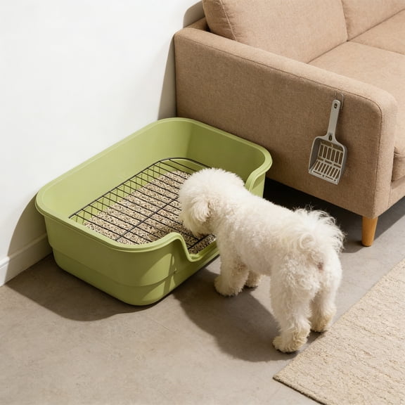 Dog Potty Tray with High Sides for Small Medium Dogs, Dog Litter Pan, Litter Box with Low Entry, Easy to Clean, Anti-Splashing, 16.5"x12"x4.7" (1PC, Green, S)
