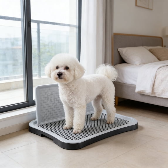 Dog Potty Tray with Spatter Guard, Indoor Pet Toilet with Removable Grid, Waterproof Pee Pad Holder, Easy Clean Housebreaking Training Litter Box for Small Medium Large Dogs