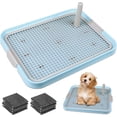 thumbnail image 1 of Dog Potty Tray Toilet 20"x14" - Indoor Pee Pad Holder with 8pcs Training Pads, Puppy Mesh Potty with Secure Latch for Small Medium Puppies - Blue, 1 of 7