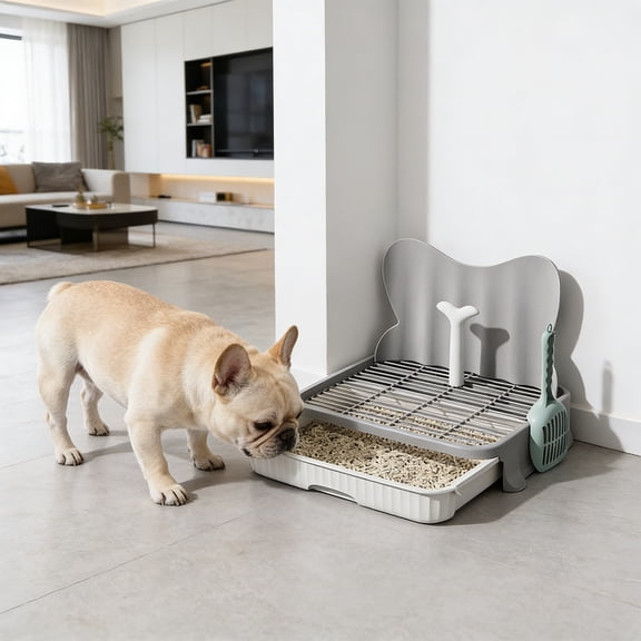 Dog Potty Tray with Splash Guard and Urine Post, Indoor Puppy Toilet with Removable Grid, Pet Litter Box for Small Dogs