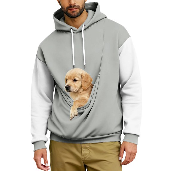 Dog Pouch Hoodie For Men Women Kangaroo Pocket Cat Pouch Dog Hoodie Pet Carrier Fall Winter Pullover Animal Holder Tops Plus Size Light Gray S