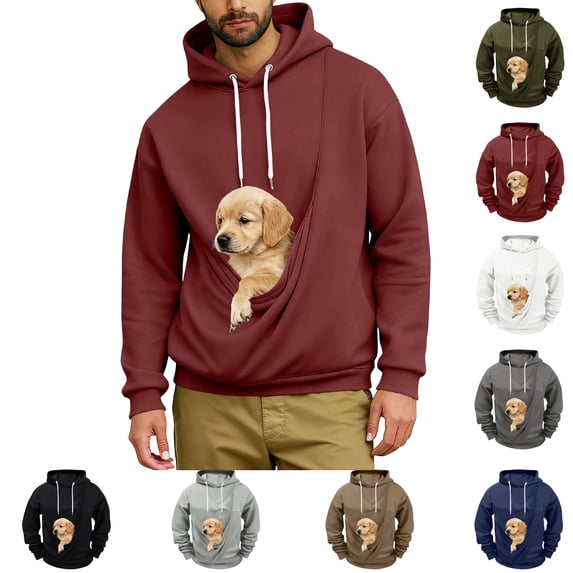 Dog Pouch Hoodie For Men Women Kangaroo Pocket Cat Pouch Dog Hoodie Pet Carrier Fall Winter Pullover Animal Holder Tops Plus Size Wine S