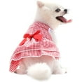 thumbnail image 1 of Dog Princess Dress Girl Bowtie Skirt Summer Puppy Plaid Cool Breathable Apparel Party Outfit for Small Dog Cat (XS, Red), 1 of 5