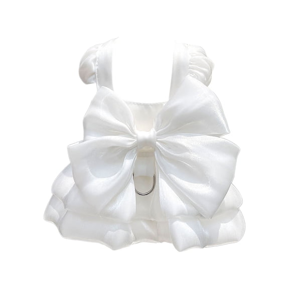 Dog Princess Dress for Small Dogs Cat Bow Dress with D-Ring Dog Girl Wedding Clothes Cute Puppy Tutu Skirt Doggy Summer (White, Large(7.7-11lb)