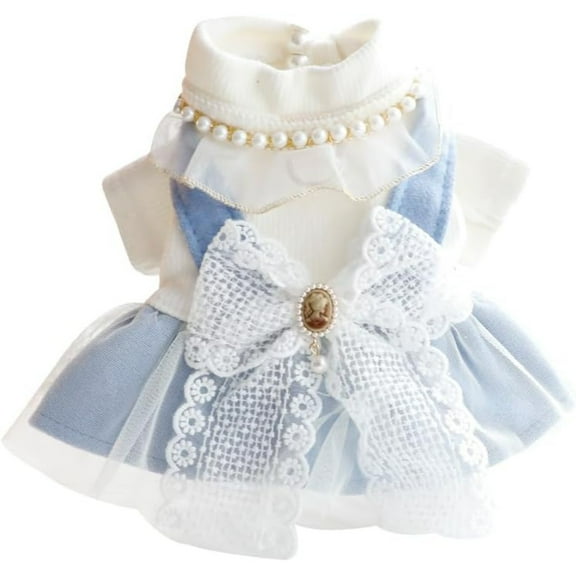 Dog Princess Dresses for Small Dogs Clothes Bow Costume Pet Cute Coat Outfits Fall Blue Costumes (XL,Blue)