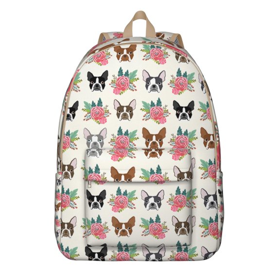 Dog Print Design Canvas Bookbag – Lightweight Travel Backpack with Comfortable Carrying and Anti-theft Features for Students, Outdoor Enthusiasts, and Female Professionals