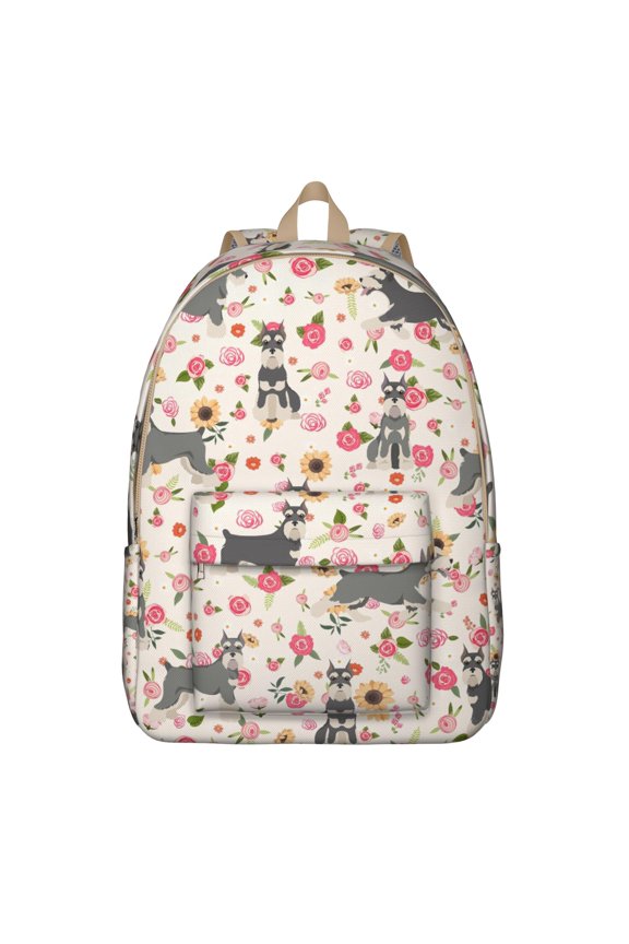 Dog Print Design Canvas Bookbag – Lightweight Travel Backpack with Comfortable Carrying and Anti-theft Features for Students, Outdoor Enthusiasts, and Female Professionals