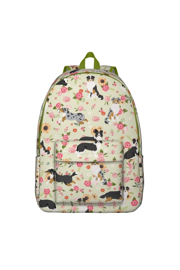 Dog Print Design Canvas Bookbag – Lightweight Travel Backpack with Comfortable Carrying and Anti-theft Features for Students, Outdoor Enthusiasts, and Female Professionals