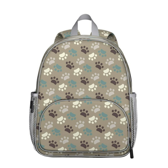 Dog Print Design Student Backpack – Playful Puppy Paw Pattern with Bone and Tail Cartoon Design, Artistic Watercolor Style for School