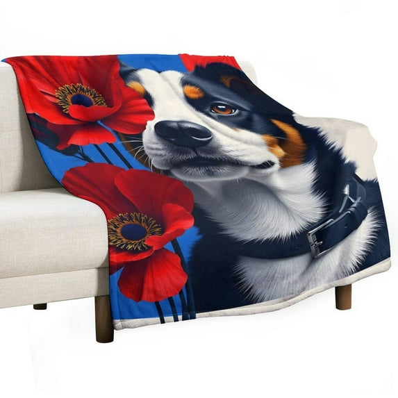 Dog Print Flannel Blanket Novelty Pattern Nap Blanket Sofa Room Office Soft Throw Blanket Outdoor Camping Warm Blanket