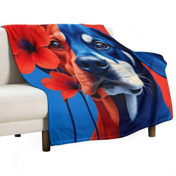Dog Print Flannel Blanket Novelty Pattern Nap Blanket Sofa Room Office Soft Throw Blanket Outdoor Camping Warm Blanket