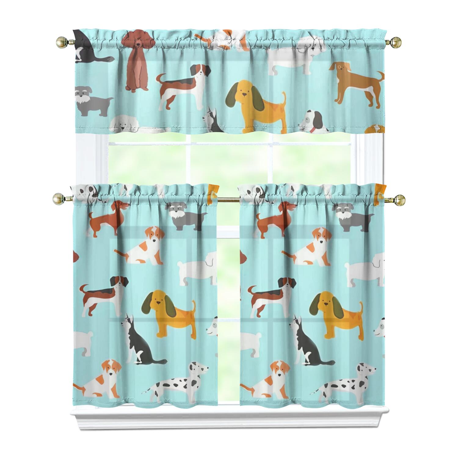 Gallery Detail: Dog Print Kitchen Curtains 36 Inch Short 3 Panel Set
